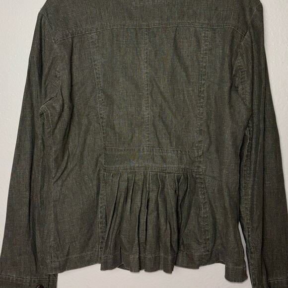 Maestro Green Linen Cotton Jacket Women's Size Medium Ruffled Y2K Boho - Picture 9 of 16